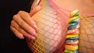 Big Tits Blonde Sucks And Fucks Herself With A Lollipop