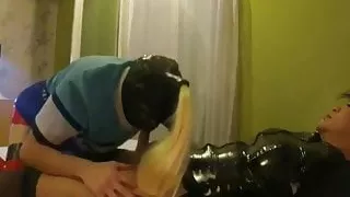 transsexual  dominatrix sonia fucks guy submissive in latex