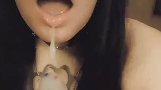 Goth slut bunny giving her cute dildo sloppy head