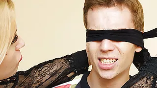 Step Mom teaches blindfolded stepson anal fetish