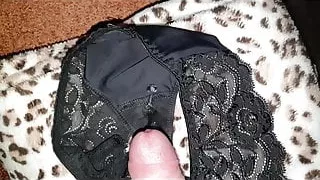 My mommy's black lace thongs covered by step son's sper