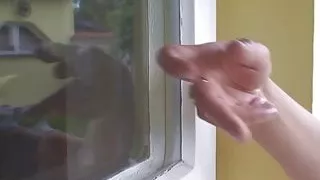 Old mature neighbour swallows his big dick