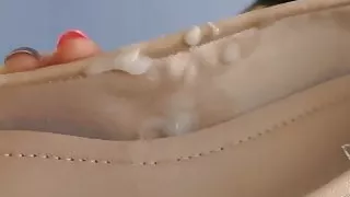 Pantyhose sniffing handjob