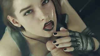 Jill Valentine Sloppy Blowjob With Black Lipstick