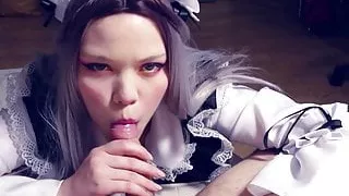 Blowjob from cute maid