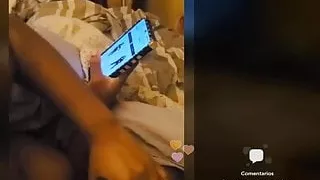 Handjob on persicope while e-shopping until he cums on tits