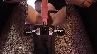Crossdresser plays with fuck machine!