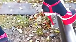 Lady L  red xtreme high heels .(video short version)