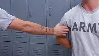 Horny military studs suck off sergeant before anal threesome