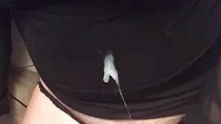 trying to cover my black dress with cum