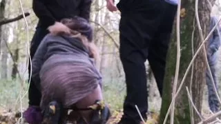 Sissy and horny crossdresser in the woods is fucked