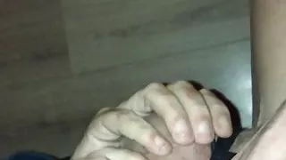 My tranny cock stroked hard by friend