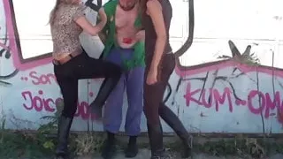 slave joschi get hard kneeing by cruel doms