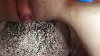 Jerking off his dick while sitting on his face