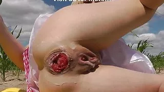 Pink dress, corn field and anal self fisting destruction