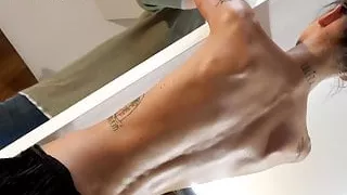 Skinny Adelle Unicorn, nude whipping with Corona mask