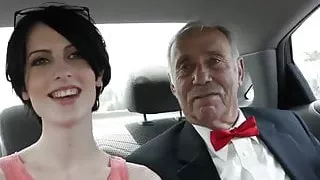 Petite teen Alex Harper is pleasing two old creeps