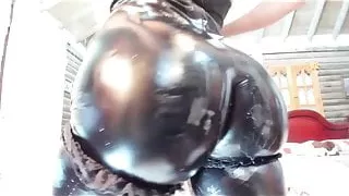 Luscious latex ass tease and massive cum