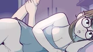 Ihr Futanari-Freund masturbiert neben ihr im Bett