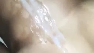 Huge cumshot from tranny while taking anal creampie