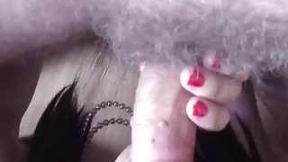 Nastya Ivanova diligently sucks a grown man's cock and moans