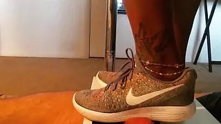 Cock box crushing and trampled in sneakers until cum