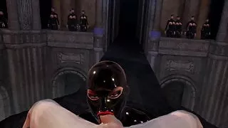 3D VR SFM Bondage Latex Mistress With Huge Tits Sucks off Slave