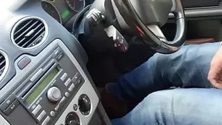 Wanking on carpark in sexy black shiny tights pantyhose