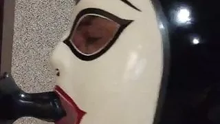 Latex Hood Dildo Training Sucking Cock