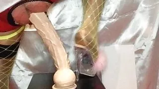 Sissy slut show fucks her big ass with big dildos