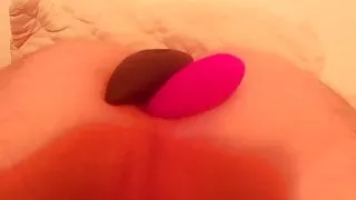 femdom-fucktoy DAP with vibrating toys before self facial