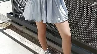 Flashing tits and pussy outside