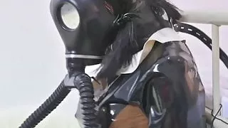 Latex maid with gas mask, femdom and breath play