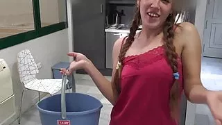 Alana is masturbating while the delivery guy is next to her!