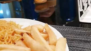 Muslim virgin footjob under table make step dad cum on her legs