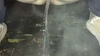 Outdoors pissing. I endured for a long time ...
