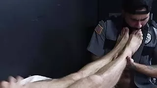 Police officer worships and licks prisoners big sweaty feet