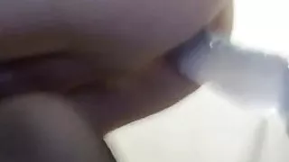 Sissy ride big dildo in chastity