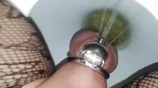 Another caged Sissy faggot piss