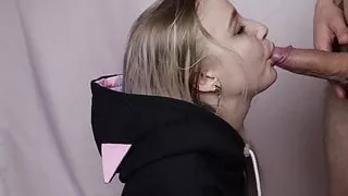 Girl Learns to Give Blowjob and Gets Cum in Mouth & Swallows