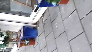 Street prostitute in mini skirt and high heels has sex