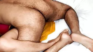 Indian girlfriend giving her boyfriend a blowjob