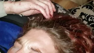 Big black cock cum covers white chick’s eyes with creamy cum