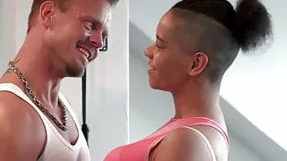 Big assed mocha babe riding a long white phallus