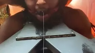 Mistress cums on the back of his head