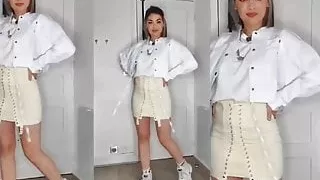 Clementine M try on haul, tight skirt hot legs