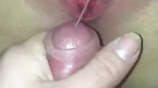 Husband getting to cum over wifes fucked pussy