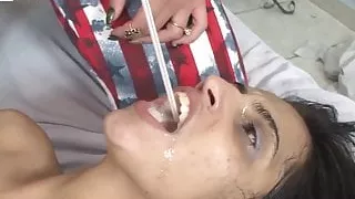 Misstress and two slaves – spitting play