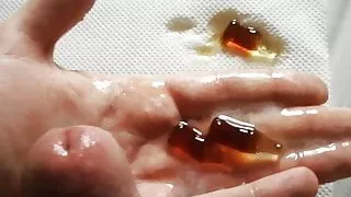 Urethral Sounding gummy cola in cock, eat it(ASMR),cum again
