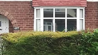 Busty Stepmom has sex in front of house with husband